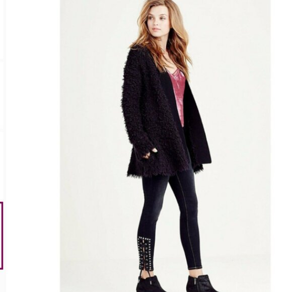 TRUE RELIGION Shaggy Open Front Cardigan - Black - L - Picture 2 of 16